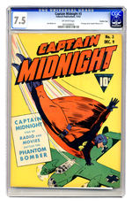 CAPTAIN MIDNIGHT #3 DECEMBER 1942 CGC 7.5 OFF-WHITE PAGES CROWLEY COPY.