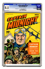 CAPTAIN MIDNIGHT #18 MARCH 1943 CGC 8.5 OFF-WHITE TO WHITE PAGES CROWLEY COPY.