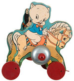 “PORKY PIG/PETUNIA PIG” DOUBLE FIGURE WOODEN PULL TOY.