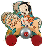 “PORKY PIG/PETUNIA PIG” DOUBLE FIGURE WOODEN PULL TOY.