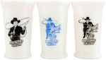 "HOPALONG CASSIDY - BREAKFAST/DINNER MILK" GLASS TRIO (COLOR VARIETY).