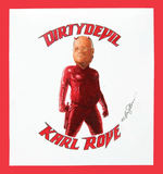 CAMPBELL ORIGINAL ART FOR BUTTON DEPICTING "DIRTY DEVIL KARL ROVE."