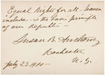 LEGENDARY SUFFRAGE FIGURE SUSAN B. ANTHONY SIGNED AND INSCRIBED CARD WITH FANTASTIC CONTENT.