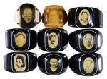 CELLULOID RINGS WITH EMBEDDED REAL PHOTOS OF INDIVIDUALS LOT OF NINE.