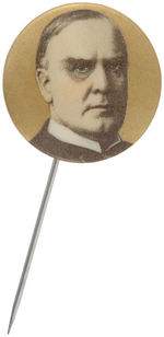 McKINLEY FOUR STICKPINS PLUS SPINNING CHARM SHOWING ROOSEVELT IN ROUGH RIDER UNIFORM.