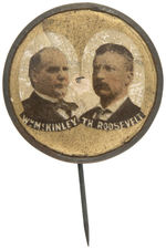 McKINLEY FOUR STICKPINS PLUS SPINNING CHARM SHOWING ROOSEVELT IN ROUGH RIDER UNIFORM.