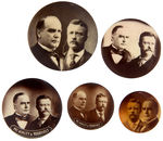 McKINLEY AND ROOSEVELT FIVE DIFFERENT REAL PHOTO SEPIA JUGATE BUTTONS.