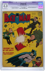 "BATMAN" #18 AUGUST-SEPTEMBER 1943 CGC RESTORED APPARENT 4.0 SLIGHT C-1 VG.