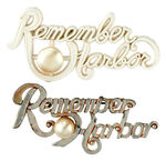 "REMEMBER PEARL HARBOR" PAIR OF SCRIPT REBUS PINS WITH SIMULATED PEARLS.