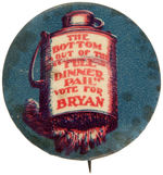 “THE BOTTOM OUT OF THE FULL DINNER PAIL/VOTE FOR BRYAN” RARE BUTTON.