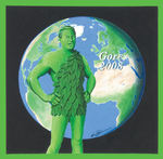 BRIAN CAMPBELL ORIGINAL ART FOR GORE 2008 HOPEFUL BUTTON WITH HIM AS THE GREEN GIANT.