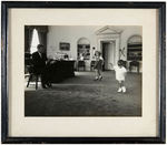 ICONIC WHITE HOUSE PHOTO WITH JFK CLAPPING AS CAROLINE AND JOHN JOHN DANCE.