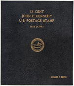 PRESENTATION FOLDER FOR JFK 1967 STAMP FROM POST MASTER GENERAL TO J. BRUNO AND RELATED ITEMS.