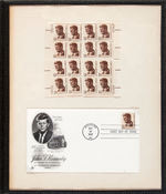 PRESENTATION FOLDER FOR JFK 1967 STAMP FROM POST MASTER GENERAL TO J. BRUNO AND RELATED ITEMS.