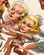 JACK DAVIS FRAMED "CHASING HOWARD HUGHES" ORIGINAL ART WITH 12 FEMALE STARS.