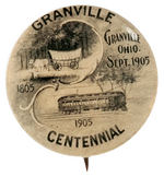"GRANVILLE CENTENNIAL" 1905 OHIO BUTTON.