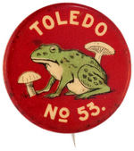 FROG AND MUSHROOMS APPARENT FRATERNAL LODGE BUTTON.