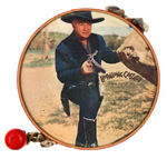 "HOPALONG CASSIDY" SMALL DRUM WITH PRINTED RUBBER HEADS AND STICK.