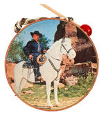 "HOPALONG CASSIDY" SMALL DRUM WITH PRINTED RUBBER HEADS AND STICK.