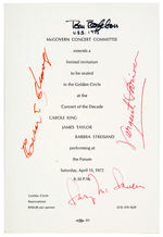 “FORUM” CONCERT "LIMITED INVITATION” SIGNED BY McGOVERN, SHRIVER, EAGLETON AND CESAR CHAVEZ.