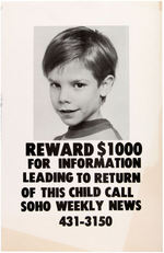 ETAN PATZ 1979 REWARD POSTER FOR HISTORIC CRIME UNRESOLVED UNTIL 2012.