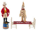 SCHOENHUT CIRCUS RINGMASTER & CLOWN FIGURE PAIR.