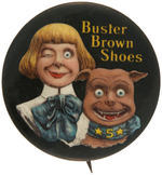 "BUSTER BROWN SHOES" STRIKING COLOR PORTRAIT BLACK BACKGROUND VARIETY BUTTON.