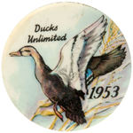 DUCKS UNLIMITED GROUP OF FIVE COLORFUL BUTTONS.