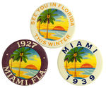 MIAMI FLORIDA THREE LARGE PROMOTIONAL BUTTONS IN GREAT COLOR.