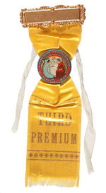 "THIRD PREMIUM" AWARD RIBBON WITH BEAUTIFUL ALASKA-YUKON-PACIFIC EXPO 1909 BUTTON.