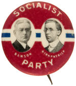 "SOCIALIST PARTY/BENSON/KIRKPATRICK" 1916 JUGATE BUTTON.