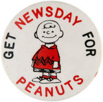 CHARLIE BROWN EARLY BUTTON PROMOTING HIS COMIC STRIP AND LONG ISLAND NEWSPAPER.