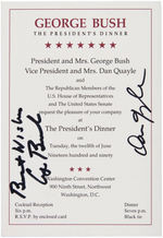 "PRESIDENT GEORGE BUSH AND V.P. DAN QUAYLE PRESIDENTS DINNER" 1990 SIGNED INVITATION.