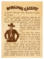 “HOPALONG CASSIDY” FOLDER WHICH CAME WITH U.S. TIME WRIST WATCH.