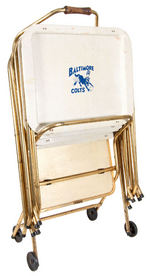 "BALTIMORE COLTS WORLD CHAMPIONS” SET OF FOUR VINTAGE TV TRAYS WITH CADDY.