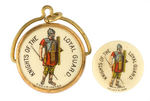 "KNIGHTS OF THE LOYAL GUARD" LAPEL STUD AND TWO-SIDED CELLO SPINNER.