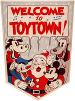 "TOYTOWN" DOUBLE-SIDED STORE SIGN FEATURING DISNEY CHARACTERS & SANTA CLAUS.