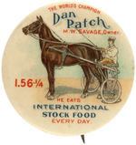 "DAN PATCH" CHOICE COLOR BUTTON DEPICTING FAMOUS HARNESS RACE HORSE.