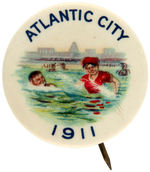 PLAYFUL COUPLE GORGEOUS COLOR "ATLANTIC CITY 1911" BUTTON.