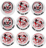 DISNEY CHARACTERS MALL PROMOTION 1987 CHRISTMAS BUTTONS 9 OF 10 LIMITED ISSUES.