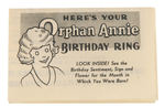 ORPHAN ANNIE BIRTHDAY RING RARE INSTRUCTIONS FOLDER PLUS MAILER.