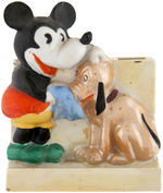 MICKEY MOUSE & PLUTO GLAZED BISQUE TOOTHBRUSH HOLDER.