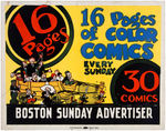 "16 PAGES OF COLOR COMICS EVERY SUNDAY" MULTI-CHARACTER NEWSPAPER PROMO SIGN.