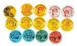 "DAVY CROCKETT" 14 LITHO BUTTONS FROM SEVERAL SETS ISSUED CIRCA 1955.