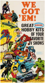 AURORA MODEL KITS RETAILER'S STORE SIGN WITH DC/MARVEL COMICS & TV CHARACTERS.
