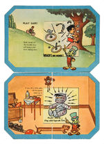 "JIMINY CRICKET ACTION FLIP" PAIR OF COMPLETE BREAD LABEL CARDS.