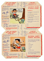 "JIMINY CRICKET ACTION FLIP" PAIR OF COMPLETE BREAD LABEL CARDS.