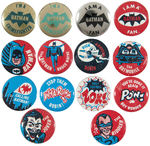 BATMAN VENDING MACHINE EXTENSIVE BUTTON LOT WITH INSERT PAPER.