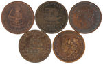 CONGRESSIONAL ELECTIONS OF 1834 & 1838 GROUP OF FIVE COPPER POLITICAL TOKENS.