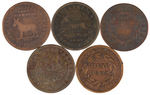 CONGRESSIONAL ELECTIONS OF 1834 & 1838 GROUP OF FIVE COPPER POLITICAL TOKENS.